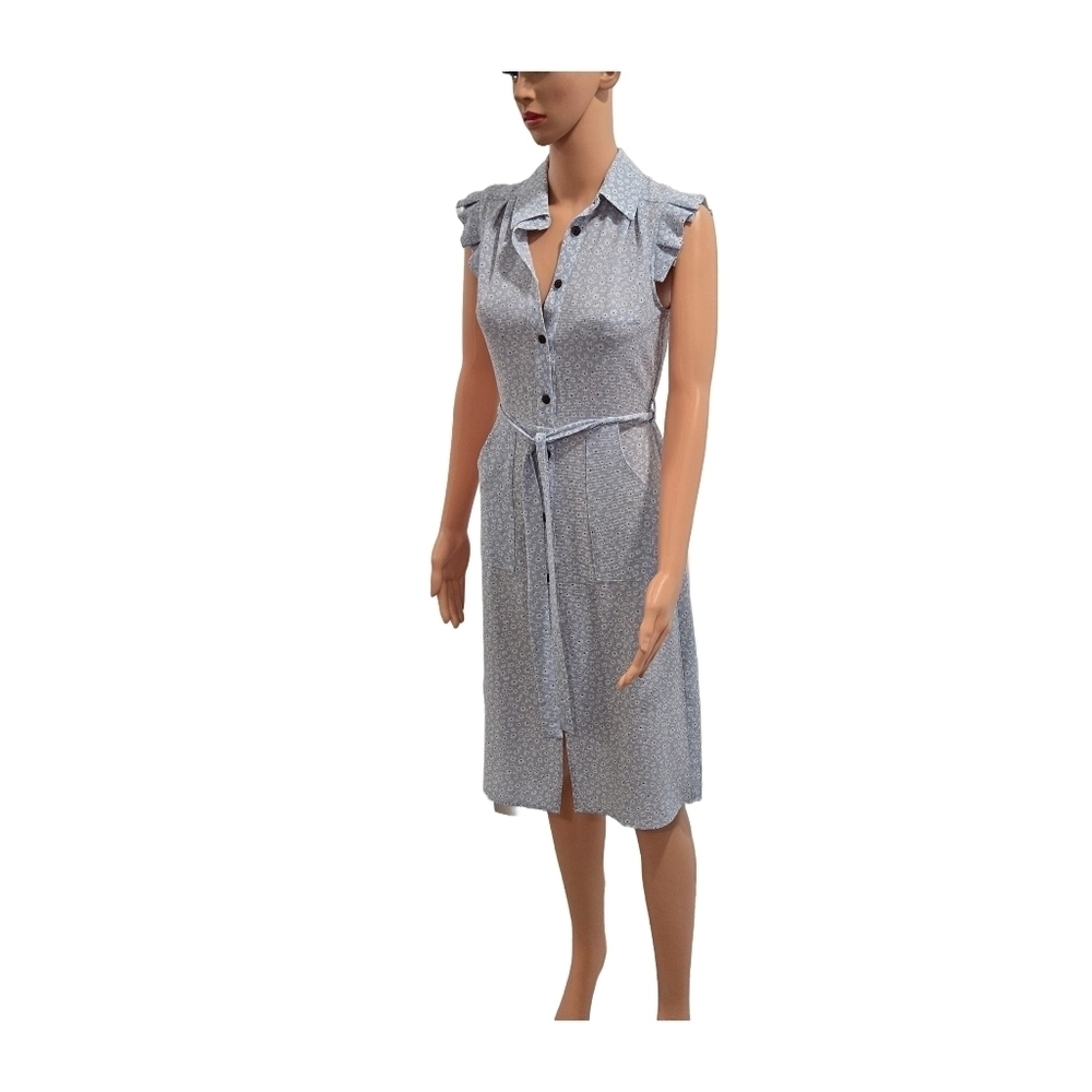 Button-Down Floral Midi Dress with Ruffle Sleeves - Picture 4 of 12